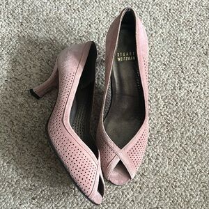 Blush Suede Leather Open Toe Pumps Heels